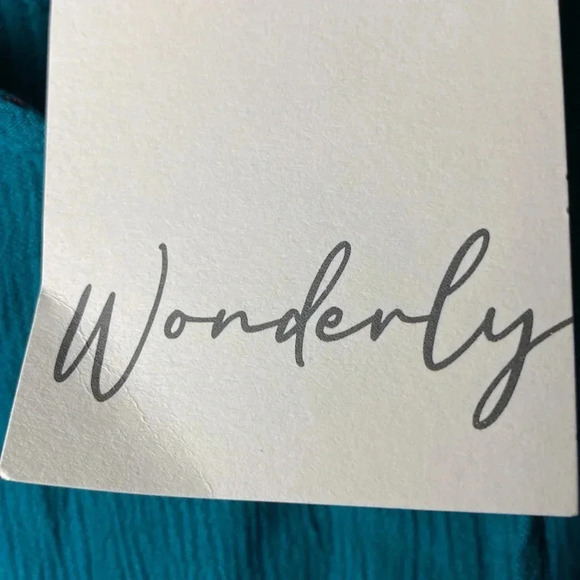 NWT WONDERLY WOMENS SIZE XL TEAL PEASANT WOVEN TOP RUFFLE COLLAR CUFFS - Picture 4 of 12